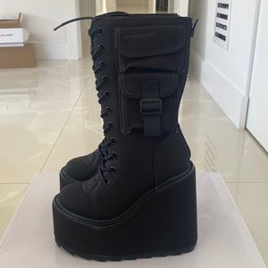 Dolls Kill dune desert black canvas platform boots 6/6.5